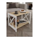 Dekoratif Orta Sehpa Siyah Ahşap | Modern Dikdörtgen Salon Sehpası | Rus Çam Üst Tabla | Dayanıklı Kompress Kraft Boru Ayak | 70x37x38 cm (Beyaz)