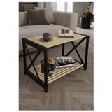 Dekoratif Orta Sehpa Siyah Ahşap | Modern Dikdörtgen Salon Sehpası | Rus Çam Üst Tabla | Dayanıklı Kompress Kraft Boru Ayak | 70x37x38 cm (Siyah)