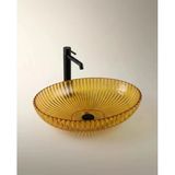 Dekoratif Oval Cam Lavabo Sarı 50 Cm