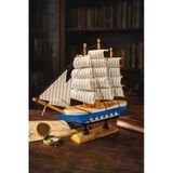 Dekoratif Premium Ahşap El Yapımı Yelkenli Gemi Maketi Ev Ofis Masa Üstü Biblo 24 X 24 Cm Mavi 529-C