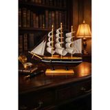 Dekoratif Premium Ahşap El Yapımı Yelkenli Gemi Maketi MasaÜstü Biblo 24 x 24CM Siyah-Lacivert 529-D