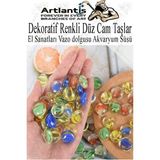 Dekoratif Renkli Düz Cam Taşlar 40 Lı 1 Paket El Sanatları Vazo Doldusu Akvaryum Süsü Değerli Cam Taşları - Çok Renkli - 2cm - Standart