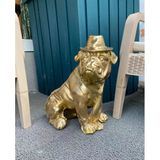 Dekoratif Şapkalı Bulldog Köpek Bahçe Dekoru Ev Ofis Heykel