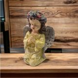 Dekoratif Sarı Melek Heykel Biblo, 17X15CM, El Boyalı Polyester Figür - Çok Renkli