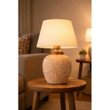 Dekoratif Seramik Abajur Kiremit Beyaz Modern Masa Lambası, E27 Duy, 31–45 cm, Kablolu – Rapide Handmade