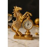 Dekoratif Şık Aksesuar gösterişli At Heykeli Ev Ofis Masaüstü Saati Lüks Tasarım ZARIF ÜRÜN 25X16 cm - 1 cm - Gold