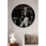 Dekoratif Siyah Beyaz Atatürk Duvar Tablo Ahşap Yuvarlak Tablo - 50 x 50 - Yeşil
