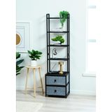 Dekoratif Siyah Metal Kitaplık 5 Raflı 2 Çekmeceli Komidin Çok Amaçlı Stand Organizer