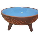 Dekoratif Sunum Kasesi, Seramik Ayaklı Sunum Kasesi, Servis Kasesi, Servis Tabağı, Kase, Tabak (Boncuk Mavi, 20 Cm)