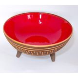 Dekoratif Sunum Kasesi, Seramik Ayaklı Sunum Kasesi, Servis Kasesi, Servis Tabağı, Kase, Tabak (Kırmızı, 20 Cm)
