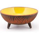 Dekoratif Sunum Kasesi, Seramik Ayaklı Sunum Kasesi, Servis Kasesi, Servis Tabağı, Kase, Tabak (Sarı, 20 Cm) - Kestane Akaju - Option-1