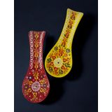 Dekoratif Tasarım Sarı Kırmızı Kirli Kaşık Altlığı Kepçe Altlığı, Çini/Seramik Tamamen El Yapımı