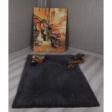 Dekoratif Tavşan Tüyü Ultra Yumuşak Peluş Kaymaz Halı Yolluk Antrasit 80 x 100