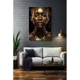 Dekoratif Tekli Kanvas Duvar Tablosu Dikey Salon Yatak Odası Ofis Gold Efekt Afrikalı Kadın