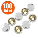 Dekoratif Vida Kapağı Kapatıcı 15 Mm Parlak Krom Metal Vida Tapası Tıpası ( 100 Adet)