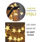 Dekoratif Yıldız Kablo Yılbaşı Ağacı Cam Süsü Led Işık 5 Metre 20 Yıldız Fişli