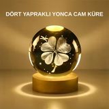Dekoratif Yonca Görünümlü Işıklı Kristal Cam Küre USB Masa Gece Lambası - Lisinya
