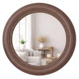 Dekoratif Yuvarlak Duvar Aynası 50 cm – Modern Çerçeveli Ayna, Salon Antre Banyo İçin (Taupe)