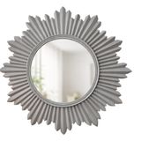 Dekoratif Yuvarlak Duvar Aynası – Güneş Desenli Modern Çerçeve, 47 cm, Salon Antre Banyo İçin Şık Ayna (Gri)
