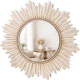 Dekoratif Yuvarlak Duvar Aynası – Güneş Desenli Modern Çerçeve, 47 cm, Salon Antre Banyo İçin Şık Ayna (İnci)