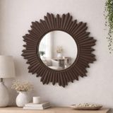 Dekoratif Yuvarlak Duvar Aynası – Güneş Desenli Modern Çerçeve, 47 cm, Salon Antre Banyo İçin Şık Ayna (Taupe)