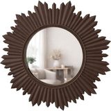 Dekoratif Yuvarlak Duvar Aynası – Güneş Desenli Modern Çerçeve, 47 cm, Salon Antre Banyo İçin Şık Ayna (Taupe)