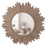 Dekoratif Yuvarlak Duvar Aynası – Güneş Desenli Modern Çerçeve, 47 cm, Salon Antre Banyo İçin Şık Ayna (Vizon)