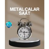 Dekoratif Yuvarlak Gümüş Sessiz Işıklı Masa Üstü Çalar Saat Alarmlı Ve Şık Tasarım