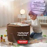 Dekoratif Yuvarlak Puf Orta Sehpa Puf 60x42 Cm Puffymod (Kahverengi)