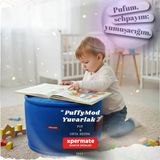 Dekoratif Yuvarlak Puf Orta Sehpa Puf 60x42 Cm Puffymod (Mavi)