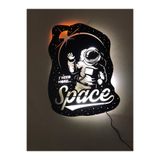 dekoraven Astronot - Ledli - Siyah Ahşap Tablo - 52x42 siyah