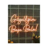 dekoraven Başa Bela Yazılı Neon Led Tabela Dekoratif Aydınlatma 50X32Cm Turuncu, güzelliğim