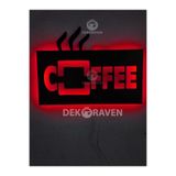 dekoraven Coffee-Kahve Led Işıklı Ahşap Tablo kırmızı