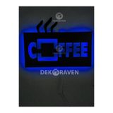 dekoraven Coffee-Kahve Led Işıklı Ahşap Tablo mavi