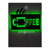 dekoraven Coffee-Kahve Led Işıklı Ahşap Tablo yeşil