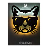 dekoraven Cool Kedi Led Işıklı Ahşap Tablo 51x51 cm, catnew1