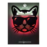 dekoraven Cool Kedi Led Işıklı Ahşap Tablo kırmızı-beyaz