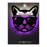 dekoraven Cool Kedi Led Işıklı Ahşap Tablo pembe-beyaz