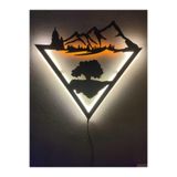 dekoraven Dekoratif Led Işıklı Ahşap Tablo 50x50 cm, dağ