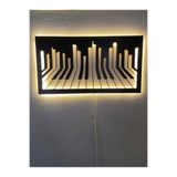 dekoraven Dekoratif Led Işıklı Ahşap Tablo 55x40 cm, piyano