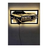 dekoraven Dodge 1970 Nostalji Araba Led Işıklı Ahşap Tablo, charger