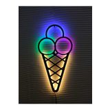 dekoraven dondurma ice cream led ışıklı ahşap iç mekan tabela (55x25cm)