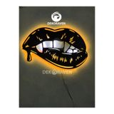 dekoraven Dudak Led Işıklı Ahşap Tablo amber sarısı-beyaz
