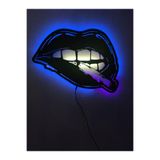 dekoraven Dudak Led Işıklı Ahşap Tablo Mavi-Beyaz 55x43 cm, lipsnew