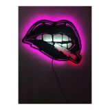 dekoraven Dudak Led Işıklı Ahşap Tablo Pembe Beyaz 55x43 cm, lipsnew