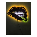 dekoraven Dudak Led Işıklı Ahşap Tablo Sarı-Beyaz 55x43 cm, lipsnew