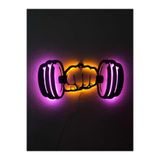 dekoraven Dumbell Led Işıklı Ahşap Duvar Tablosu pembe-sarı