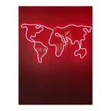 Dekoraven Dünya Haritası Neon Tabela Neon Led Dekoratif Duvar Aydınlatması Neon Duvar Dekorasyonu 66X38Cm, worldredraven