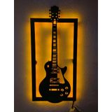 dekoraven Elektro Gitar Led Işıklı Ahşap Tablo sarı