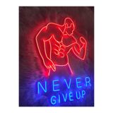 dekoraven Fitness Spor Salonu Neon Led Tabela 80x50 Cm Never Give Up, nevergibe